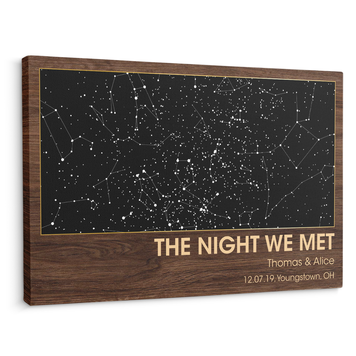 Custom Map Print, Customizable Map And Text Dark Wood Background Canvas