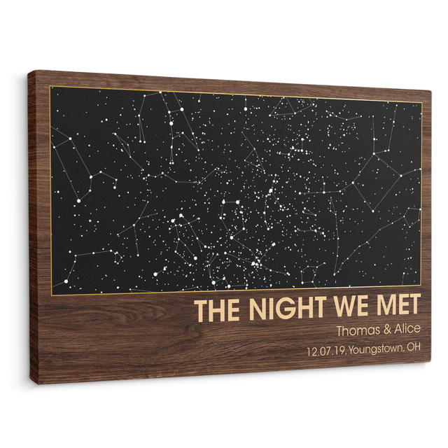 Custom Map Print, Customizable Map And Text Dark Wood Background Canvas