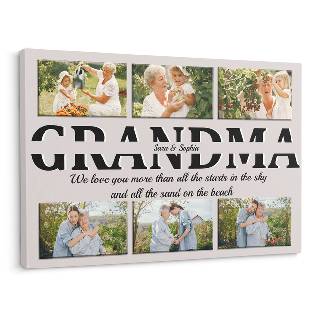 Grandma Custom Text and Photo - Customizable Light Grey Background Canvas