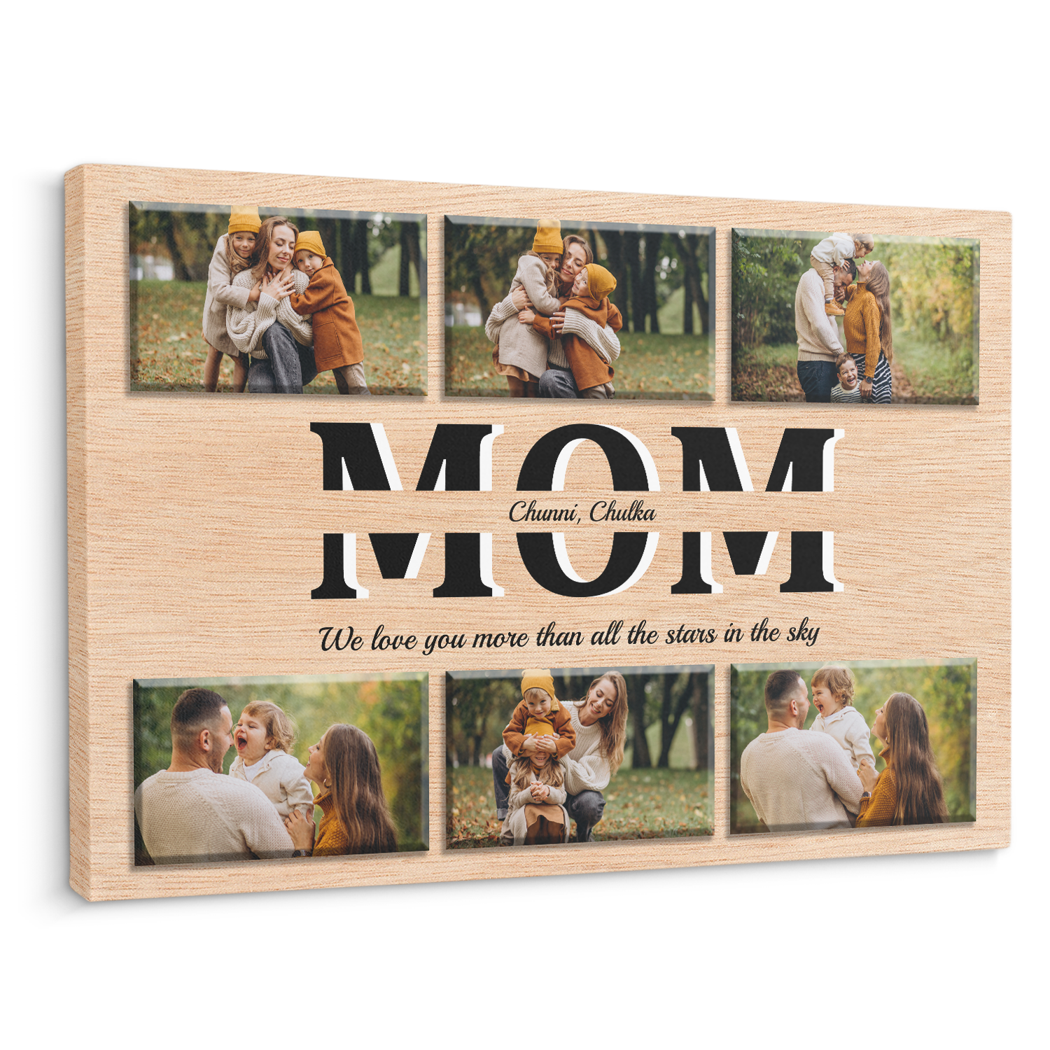 Mom Custom Text and Photo - Customizable Light Wood Background Canvas