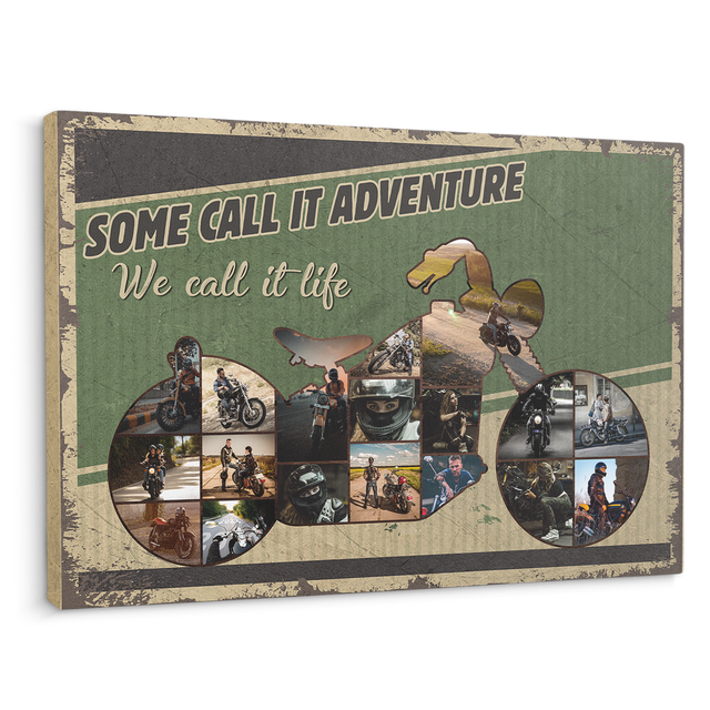 Motorcycle, Custom Photo Collage, Customizable Text Canvas Wall Art