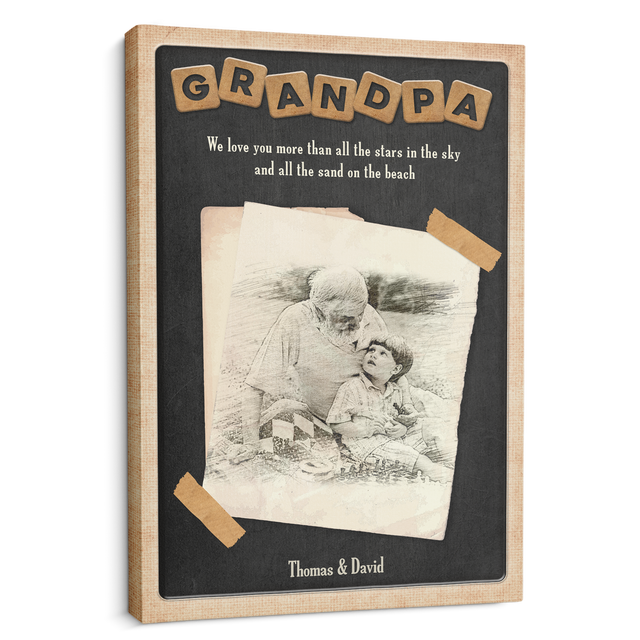 Custom Portrait From Photo Canvas Wall Art, Gift For Grandpa