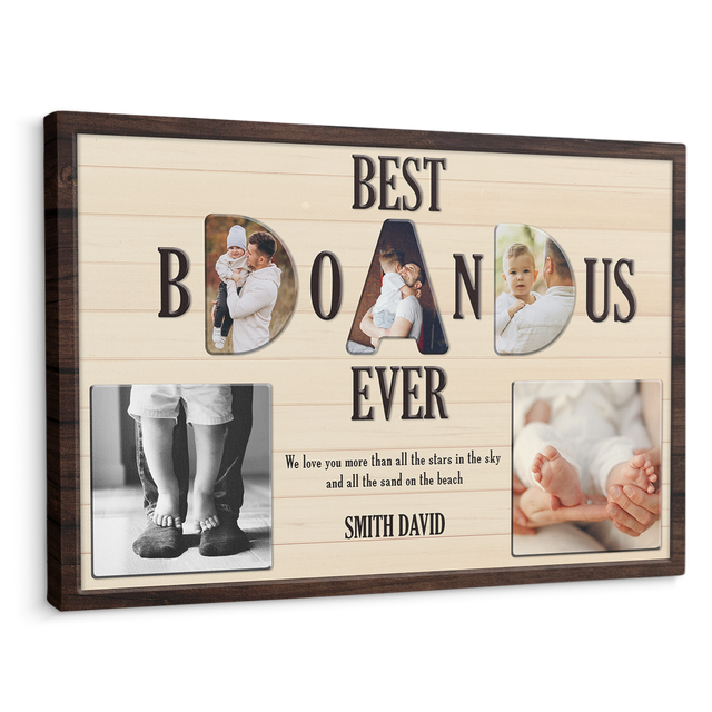 Best Bonus Dad Ever, Custom Photo - Customizable Name And Text Canvas Wall Art