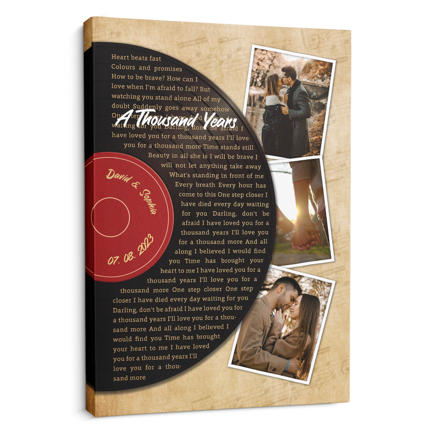 Custom Song Lyrics, Photo And Text, Half Vinyl Record, Canvas Wall Art