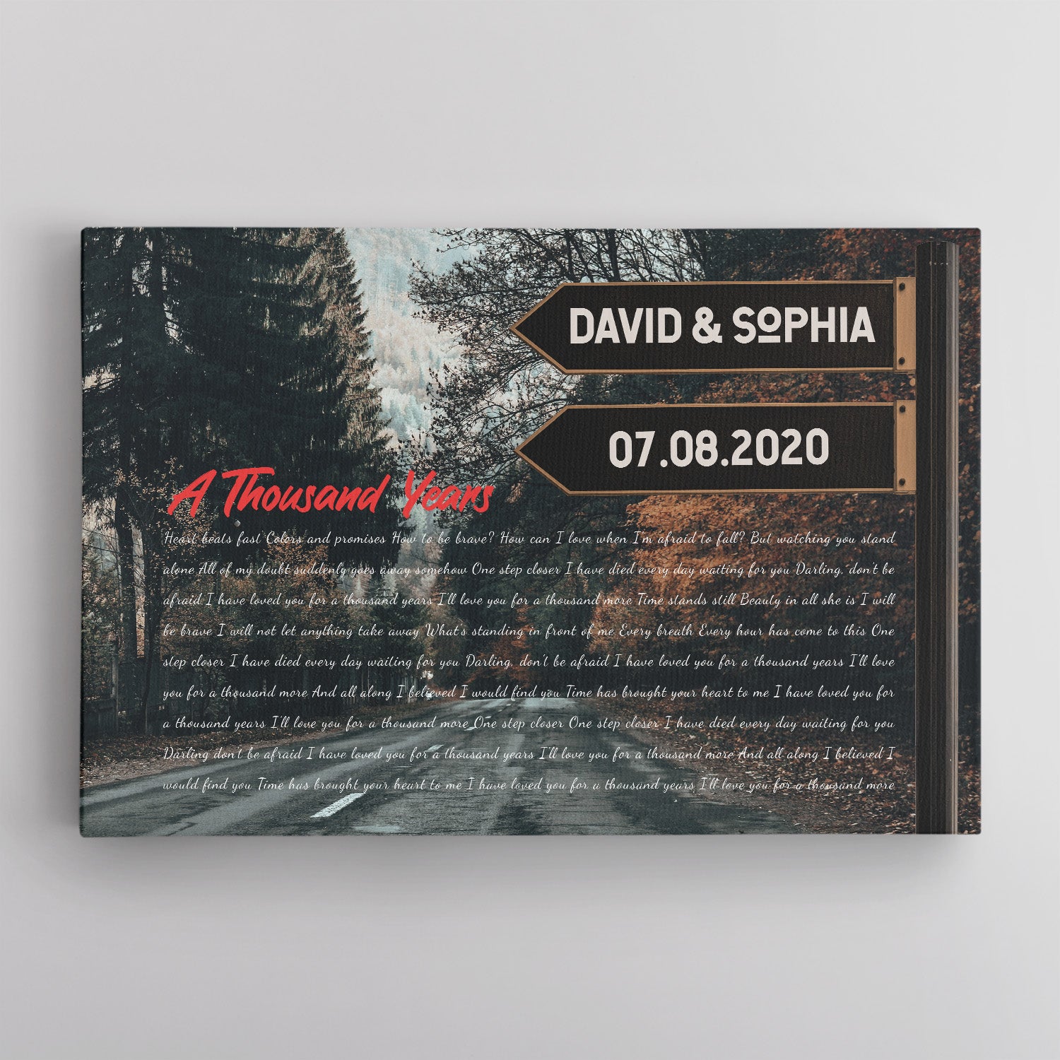 Custom Song Lyrics And Text, Street Sign, Fall Background, Canvas Wall Art