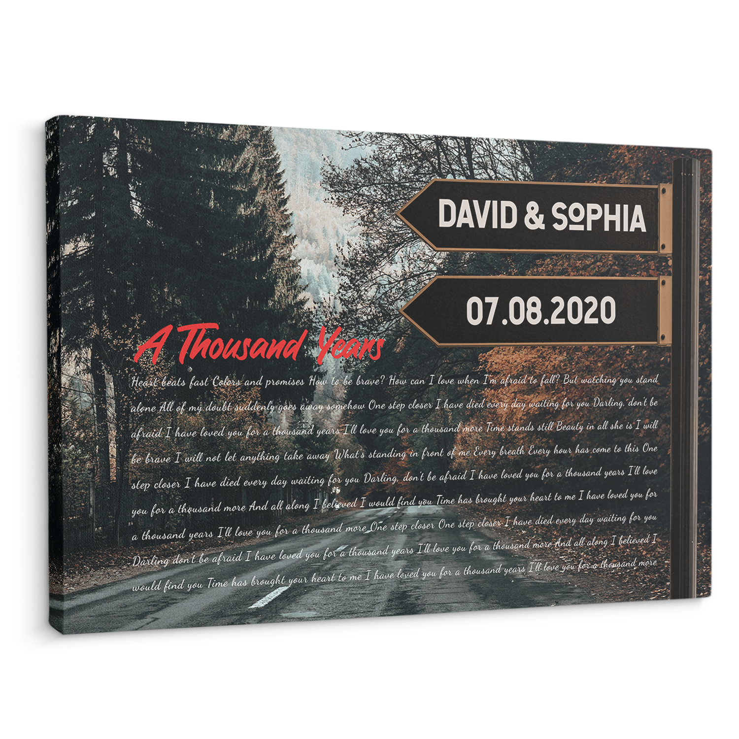 Custom Song Lyrics And Text, Street Sign, Fall Background, Canvas Wall Art