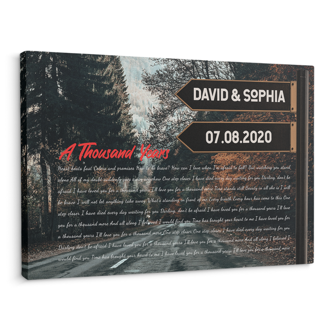 Custom Song Lyrics And Text, Street Sign, Fall Background, Canvas Wall Art