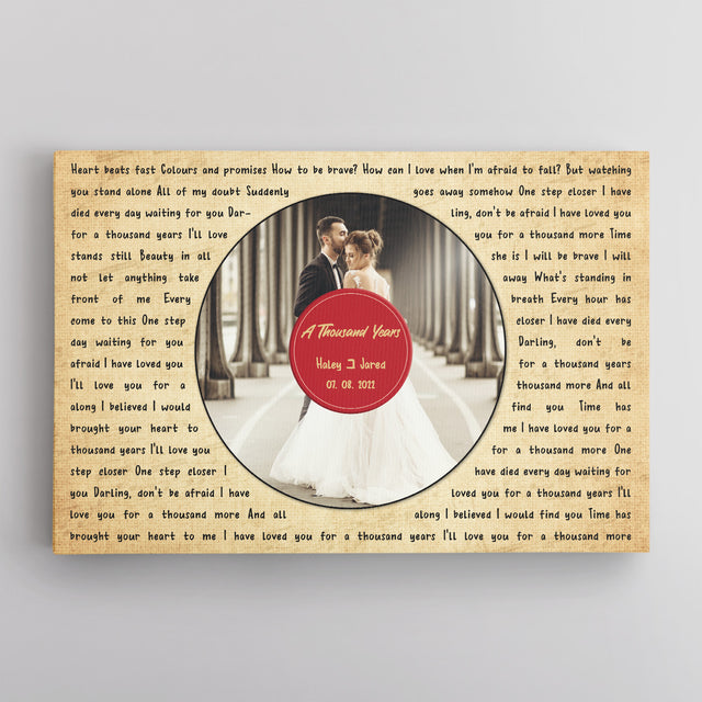 Custom Photo Song Lyrics, Vintage Vinyl, Canvas Wall Art