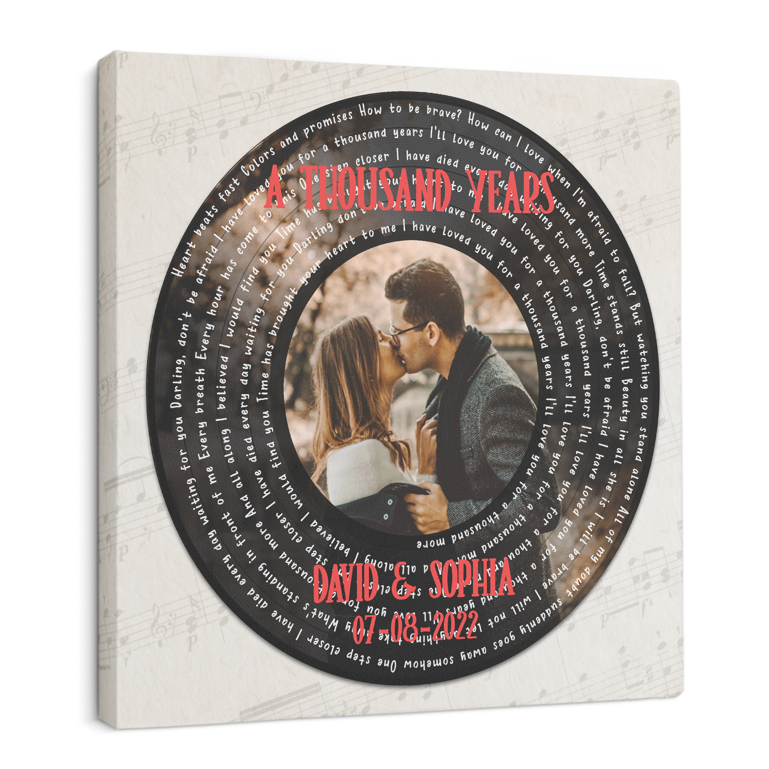 Custom Song Name Date Photo, Square Design, Art Canvas