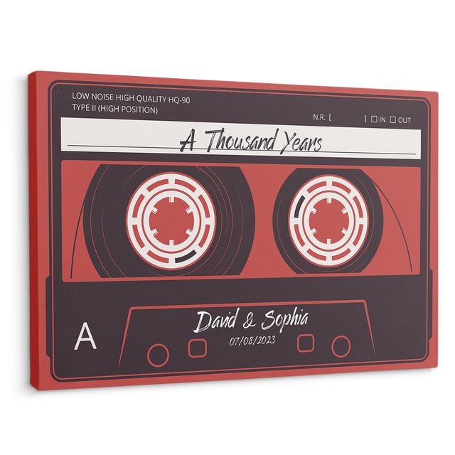 Custom Song Name, Customizable Name And Date, Red Cassette Tape Canvas Wall Art