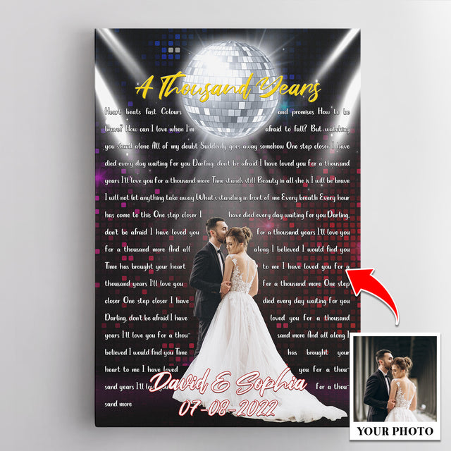 Custom Photo Name Date Night Disco Ball Song Lyrics Canvas
