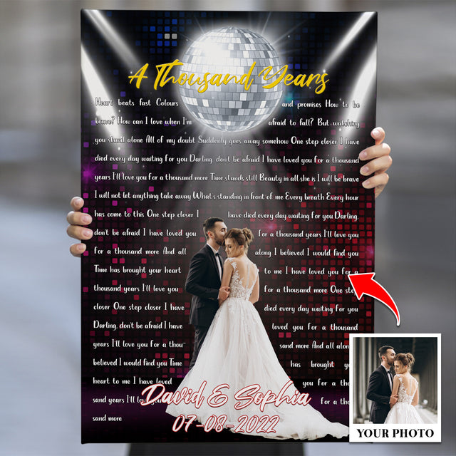 Custom Photo Name Date Night Disco Ball Song Lyrics Canvas