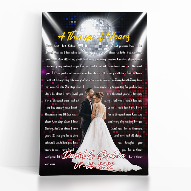 Custom Photo Name Date Night Disco Ball Song Lyrics Canvas