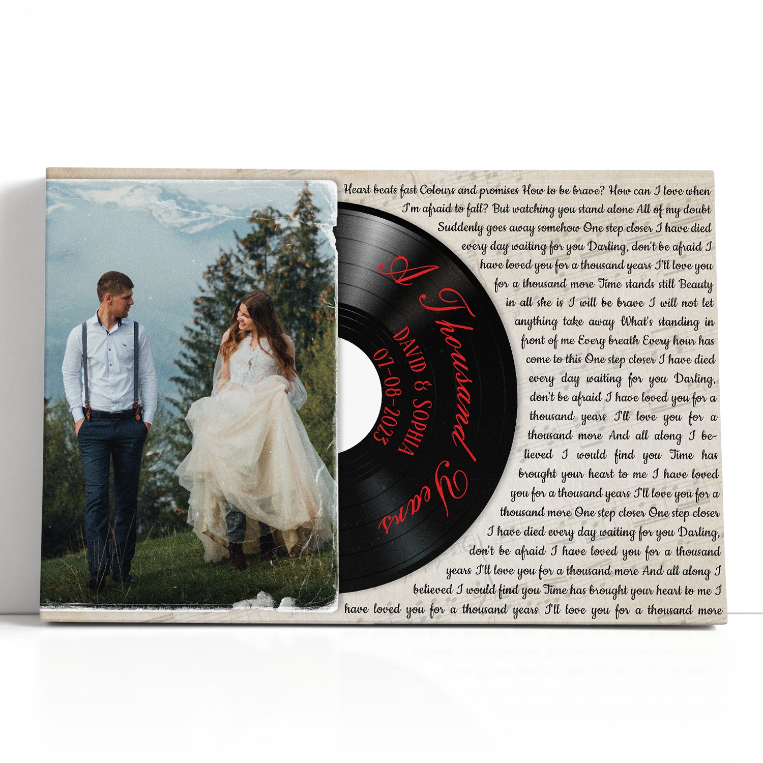 Custom Photo Name Date, Song Lyrics Vinyl Record Canvas
