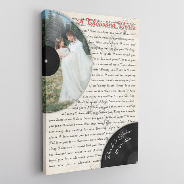 Custom Photo Name Date, Song Lyrics Canvas