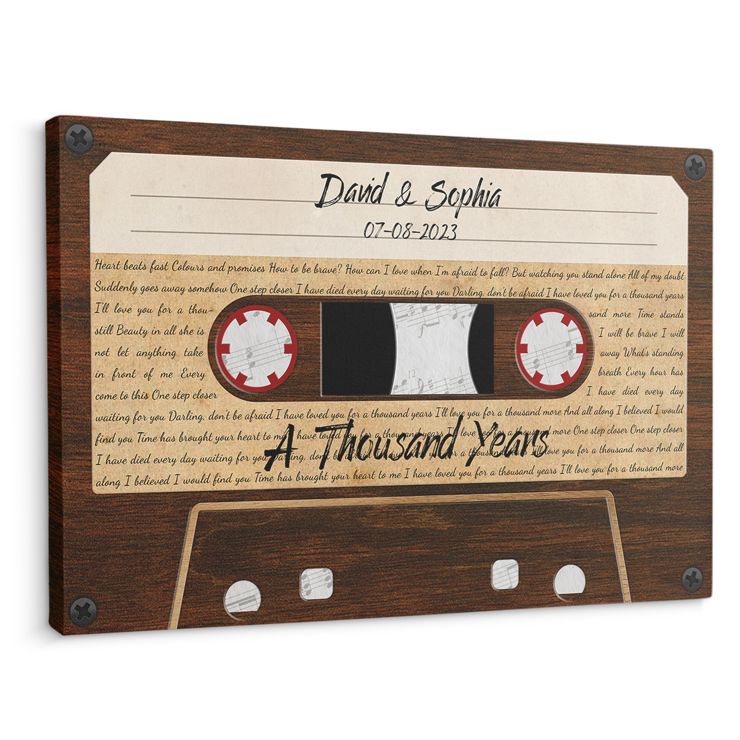 Custom Song Lyrics, Customizable Name, Date, Song Name, Wood Cassette Tape Canvas Wall Art