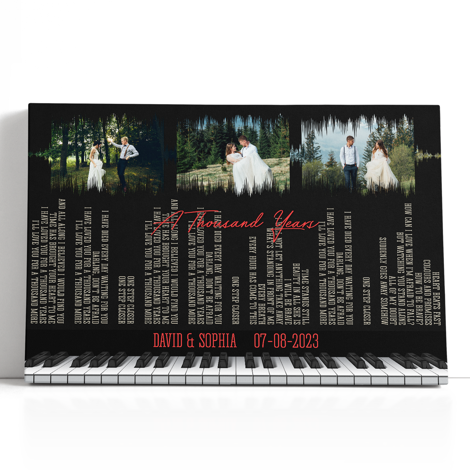 Custom Photo Name Date, Piano Love Song Lyrics Canvas