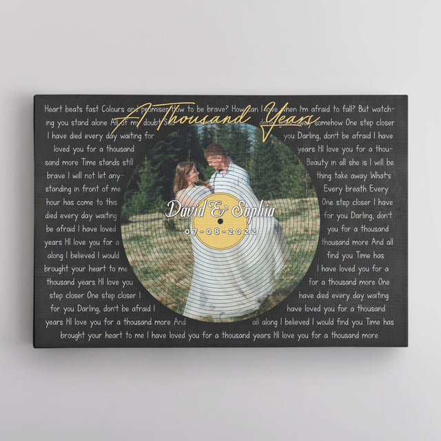 Custom Photo Name Date, Song Lyrics Circle Portrait Canvas