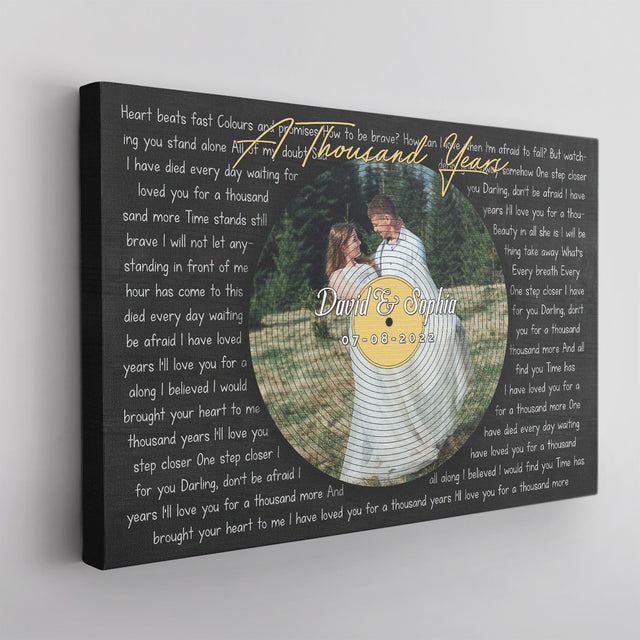 Custom Photo Name Date, Song Lyrics Circle Portrait Canvas