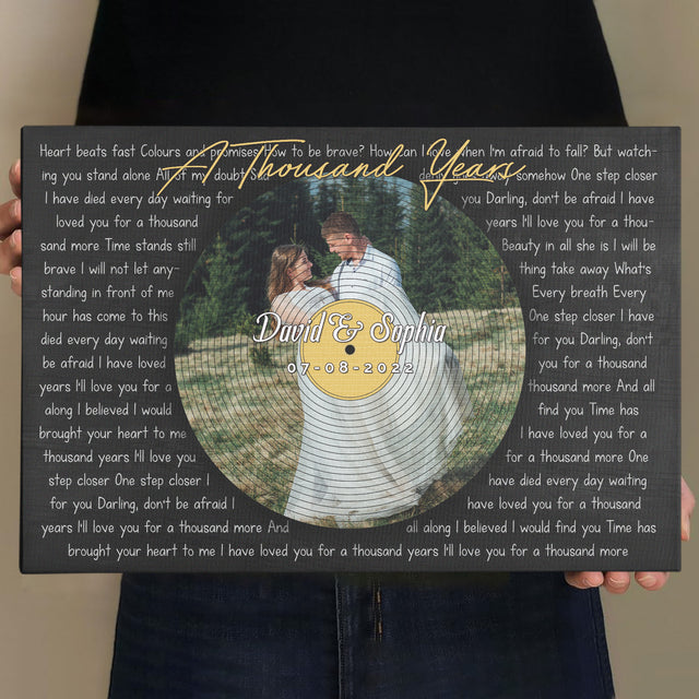 Custom Photo Name Date, Song Lyrics Circle Portrait Canvas
