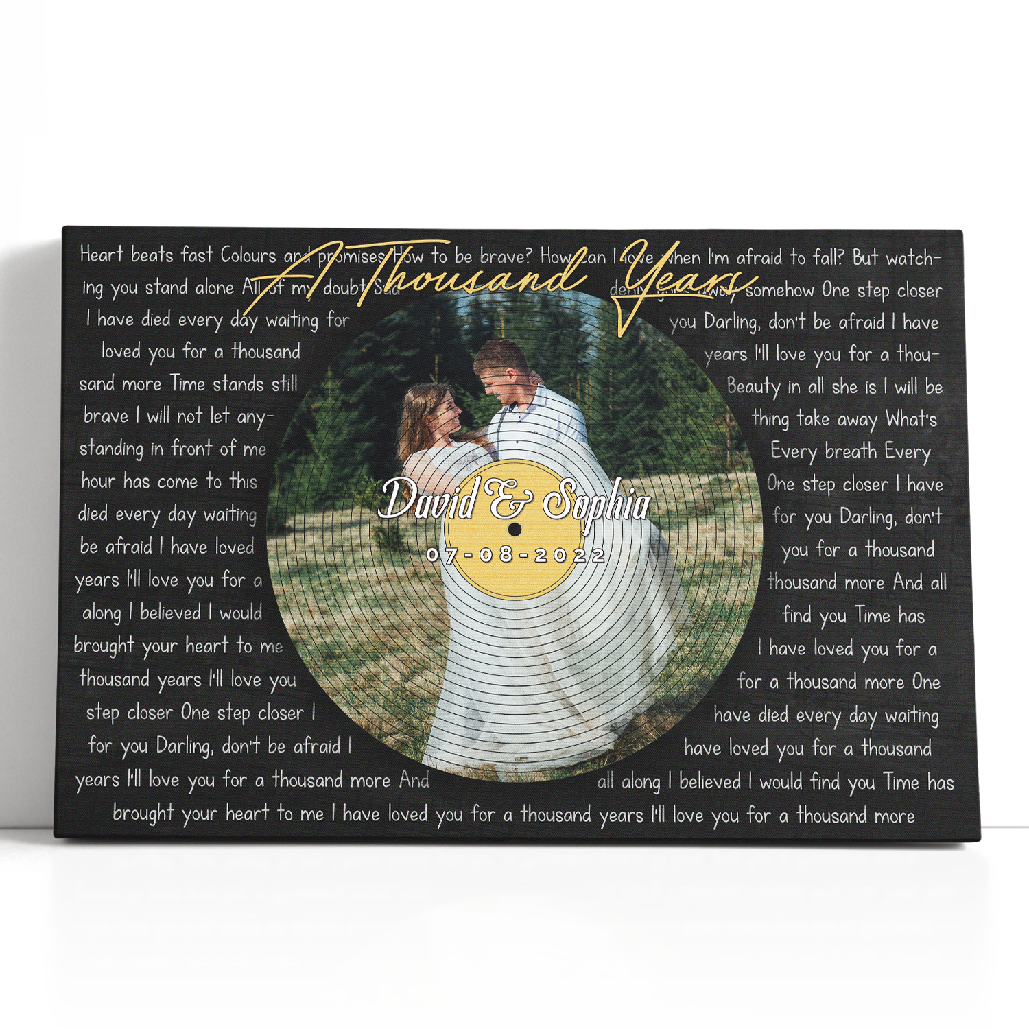 Custom Photo Name Date, Song Lyrics Circle Portrait Canvas