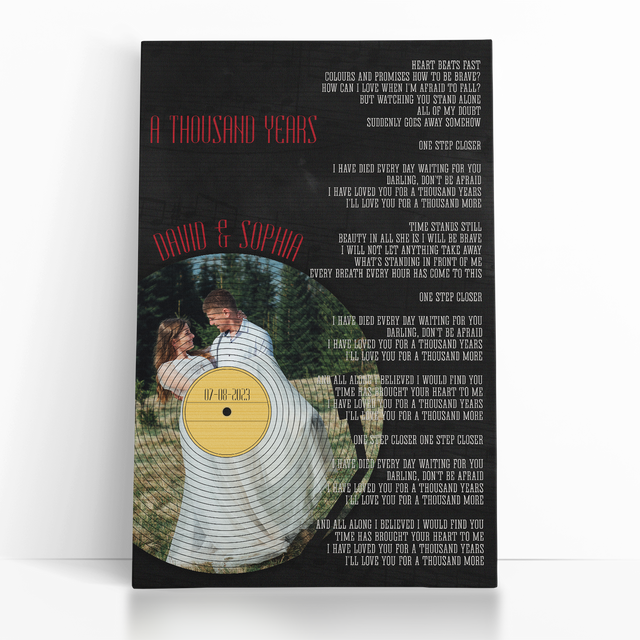 Custom Vinyl Record, Song Lyrics Date Name Vertical Canvas
