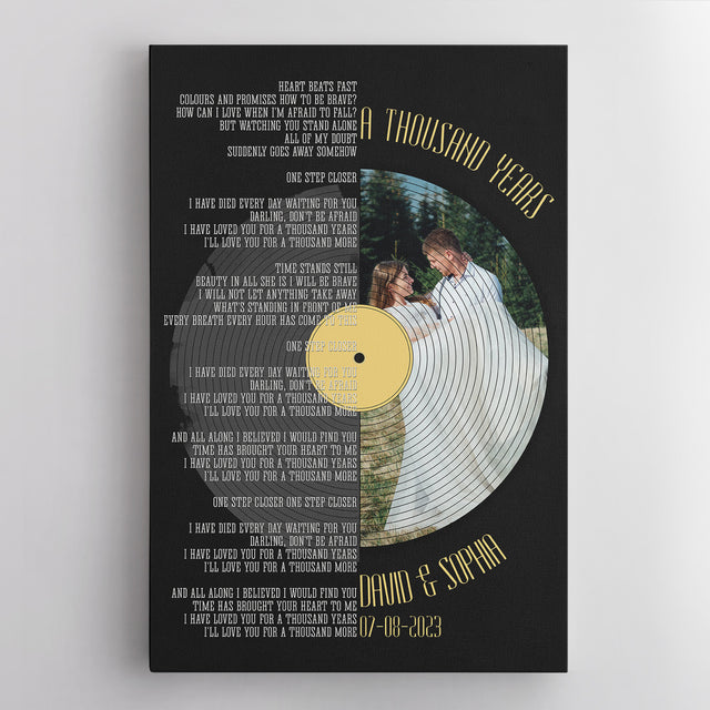 Custom Vertical Canvas, Half Photo Half Song Lyrics