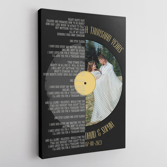 Custom Vertical Canvas, Half Photo Half Song Lyrics