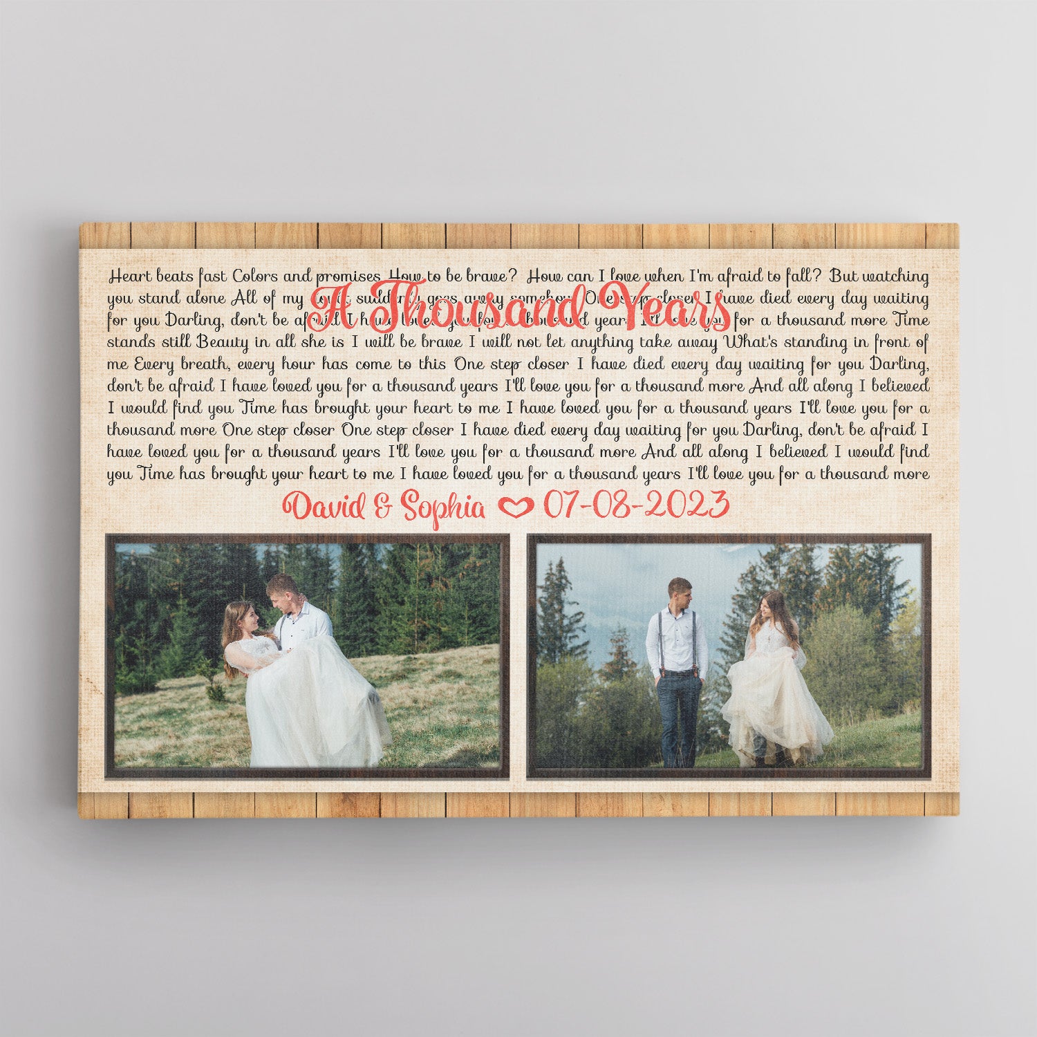 Custom Song Lyrics, 2 Photos, Horizontal Canvas