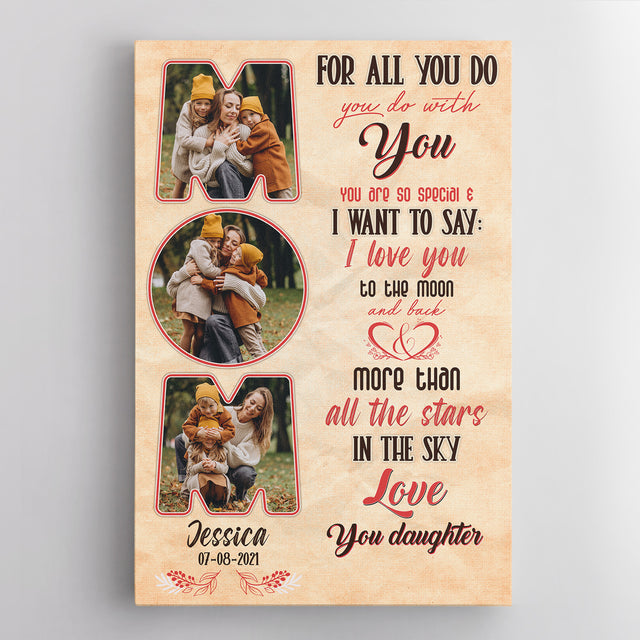 Custom Photo Name Date, Mom Daughter Canvas