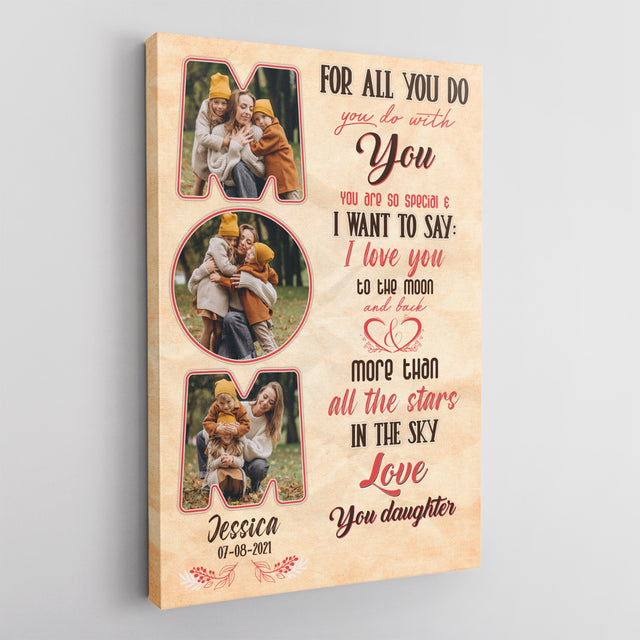 Custom Photo Name Date, Mom Daughter Canvas