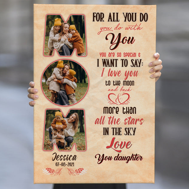 Custom Photo Name Date, Mom Daughter Canvas