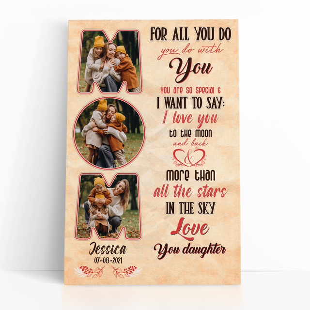 Custom Photo Name Date, Mom Daughter Canvas