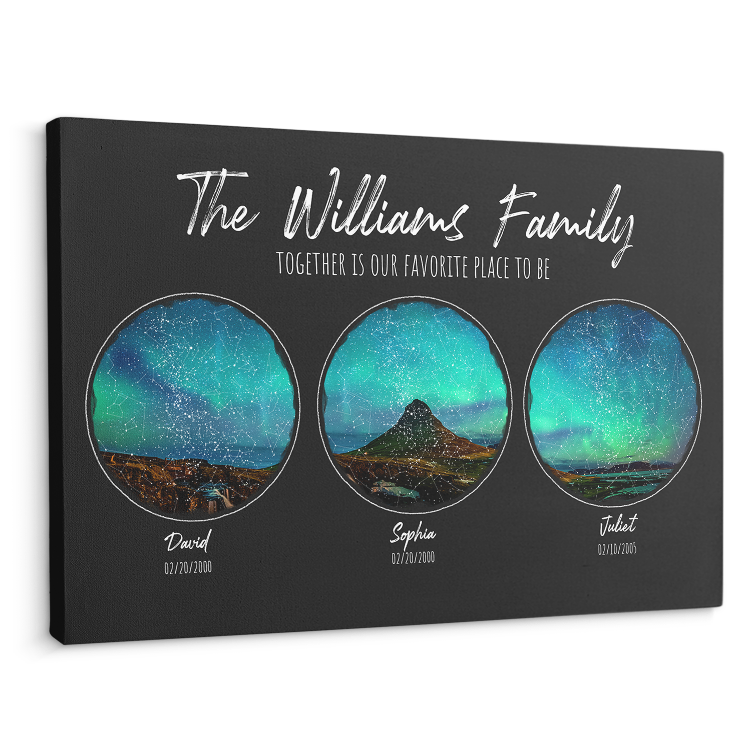 Custom Star Map, Customizable Night Sky, Customizable Family Name And Text Canvas Wall Art