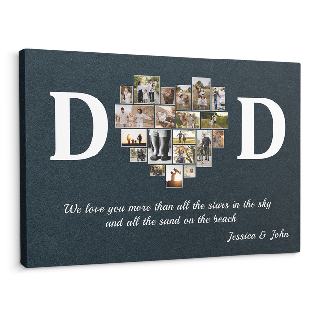 Dad, Custom Photo, Heart Shape, Customizable Name And Text Canvas Wall Art