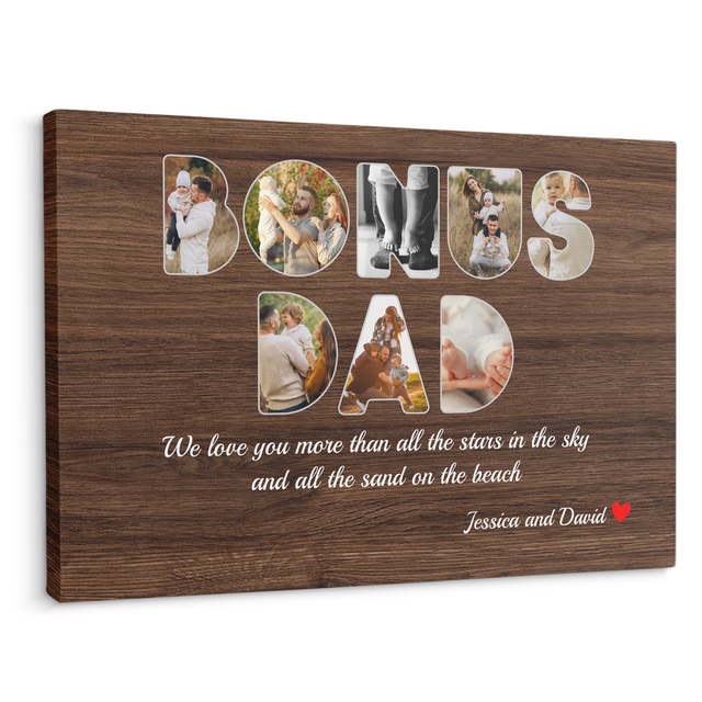 Bonus Dad Custom Photo - Customizable Name And Text Canvas Wall Art