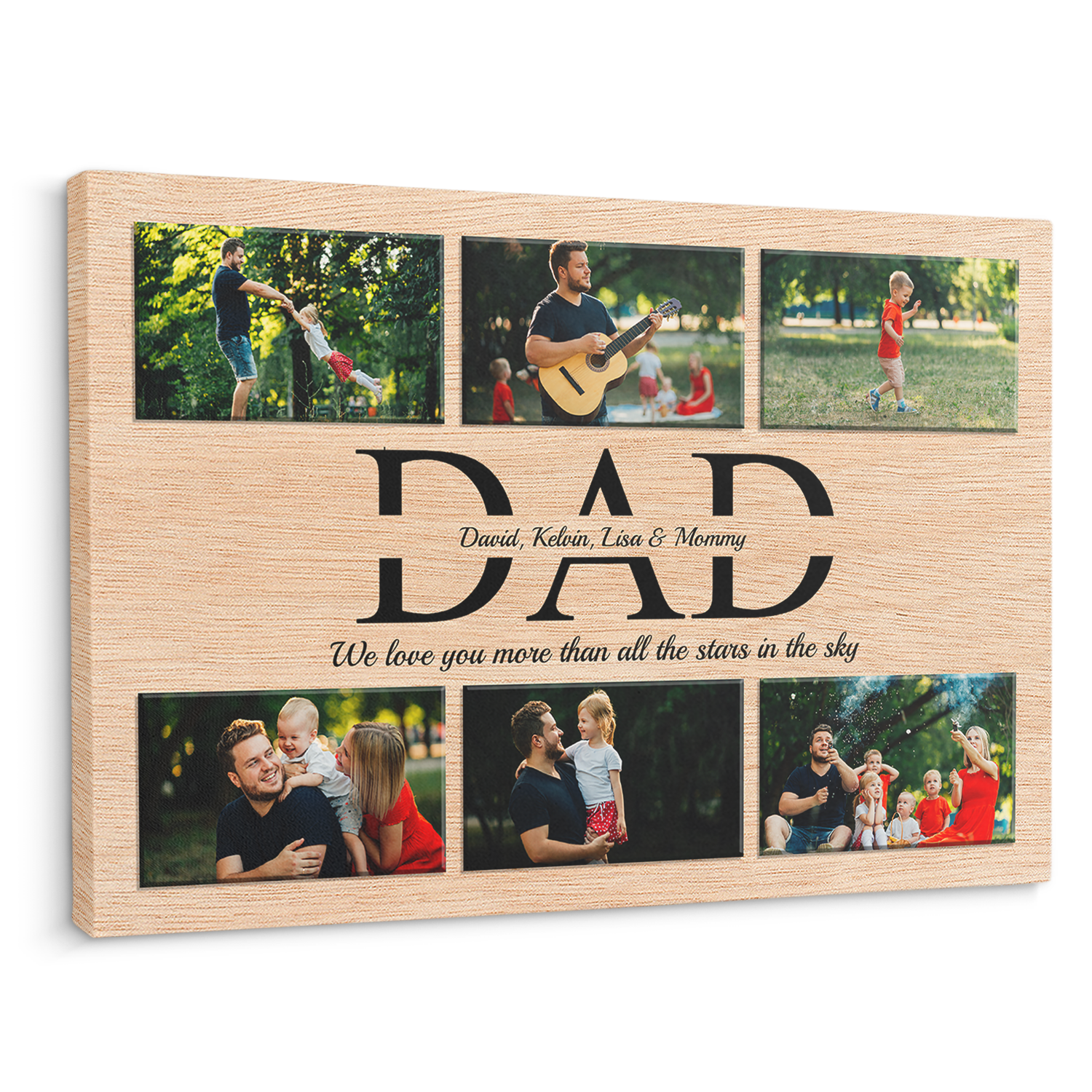 Dad Custom Text and Photo - Customizable Light Wood Background Canvas