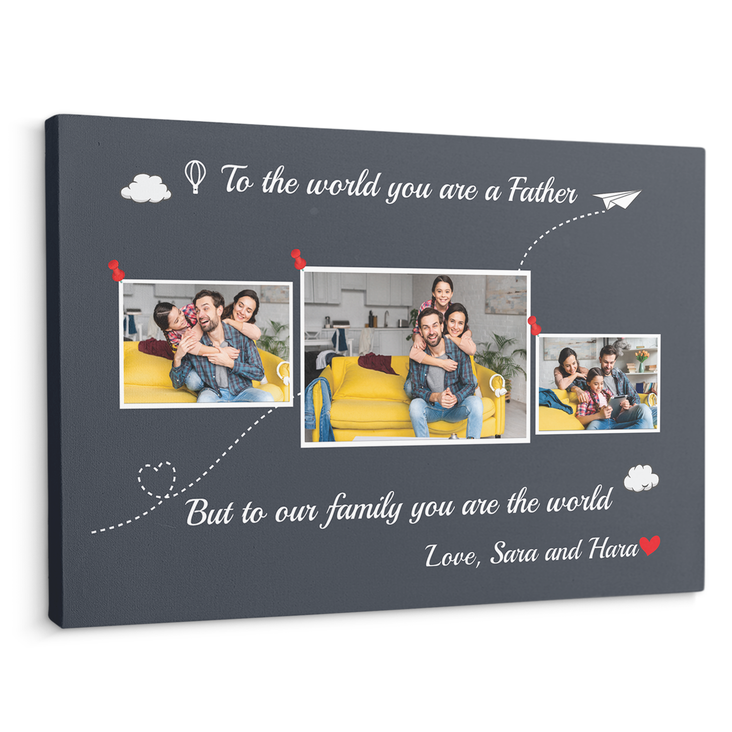 Dad Is The World Custom Photo - Customizable Navy Vintage Canvas