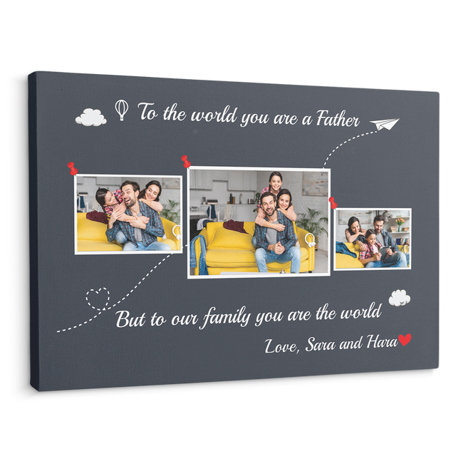 Dad Is The World Custom Photo - Customizable Navy Vintage Canvas