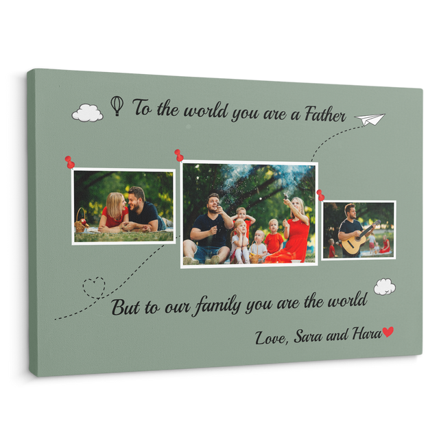 Dad Is The World Custom Photo - Customizable Vintage Green Background Canvas