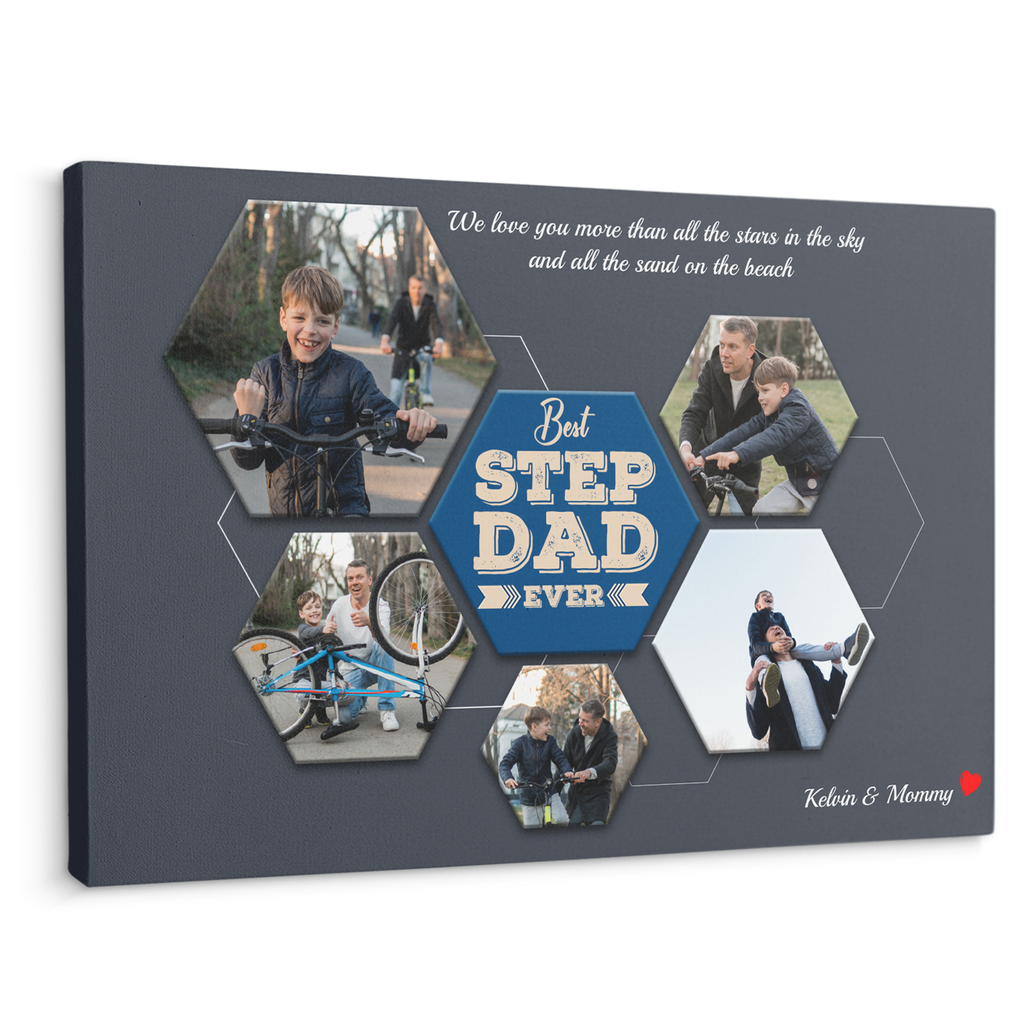 Best Stepdad Ever Custom Photo Collage - Customizable Navy Background Canvas