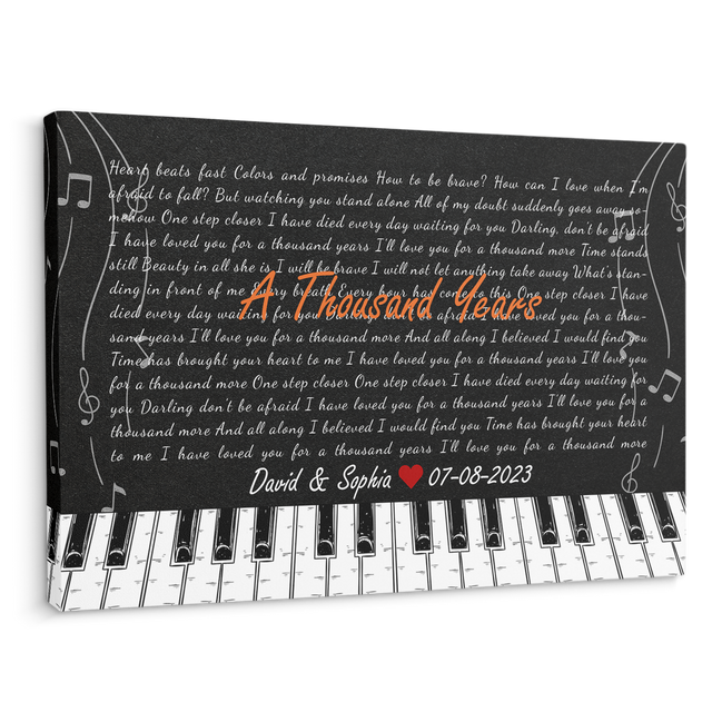 Custom Song Lyrics, Customizable Text, Piano Art, Canvas