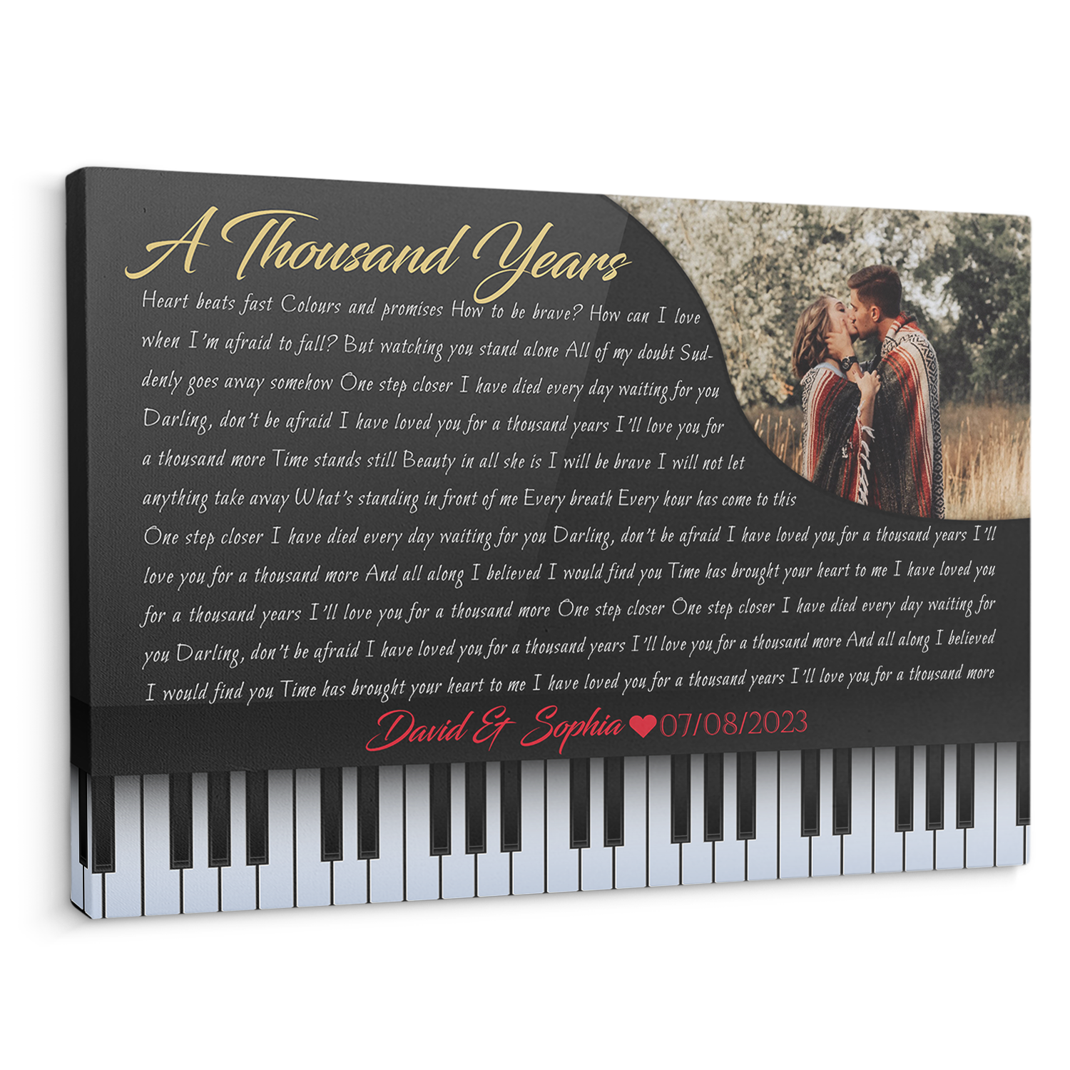 Custom Song Lyrics, Customizable Text And Upload Photo, Piano Art, Canvas Wall Art