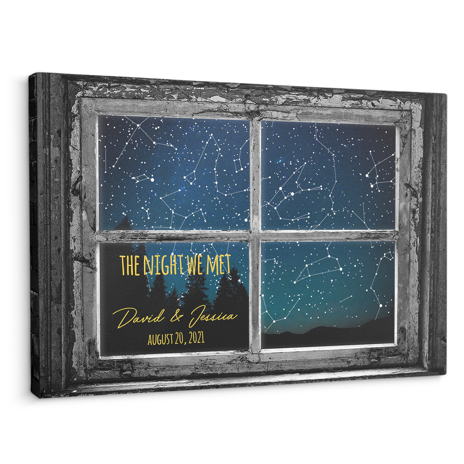 Custom Star Map By Date And Location, Customizable Text, Canvas Wall Art