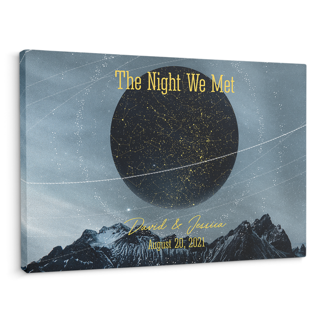Custom Night Sky By Date And Location, Customizable Text, Canvas Wall Art