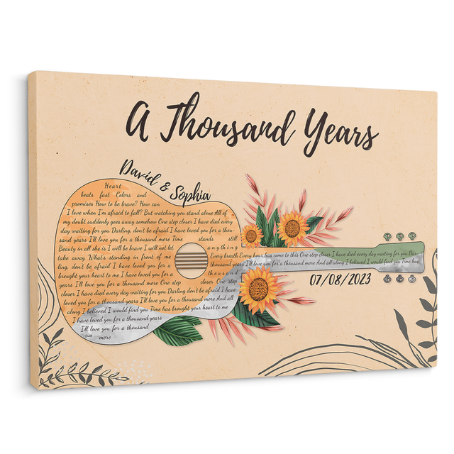 Custom Song Lyrics, Customizable Text, Guitar Art, Canvas