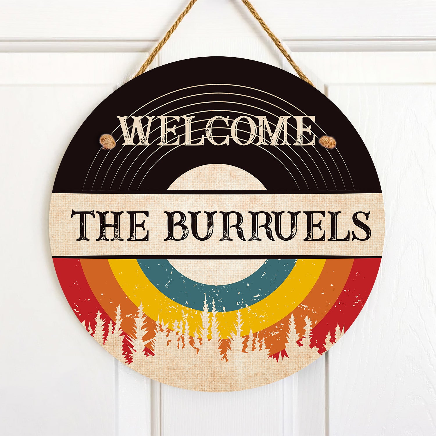 Customizabled Door Sign, Custom Family Name, Sunset Art