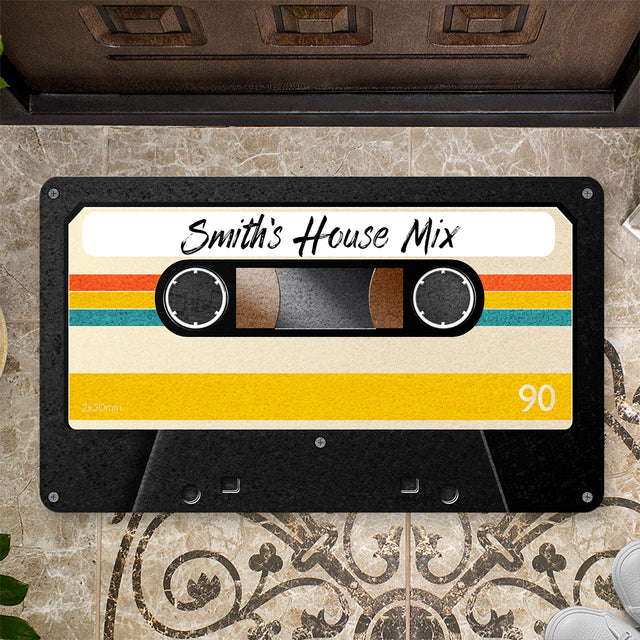Custom Doormat, Personalized Name, Cassette Tape