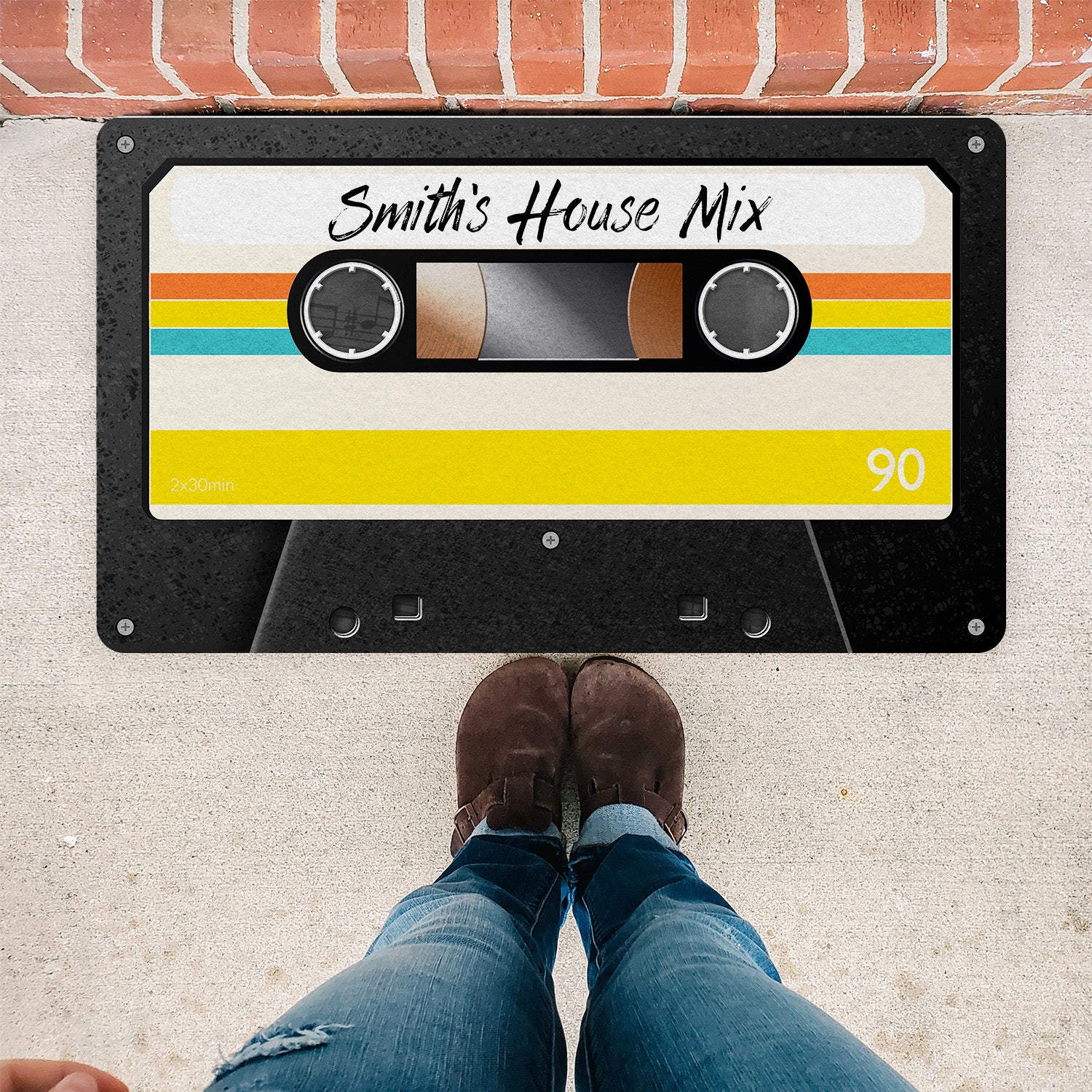 Custom Doormat, Personalized Name, Cassette Tape