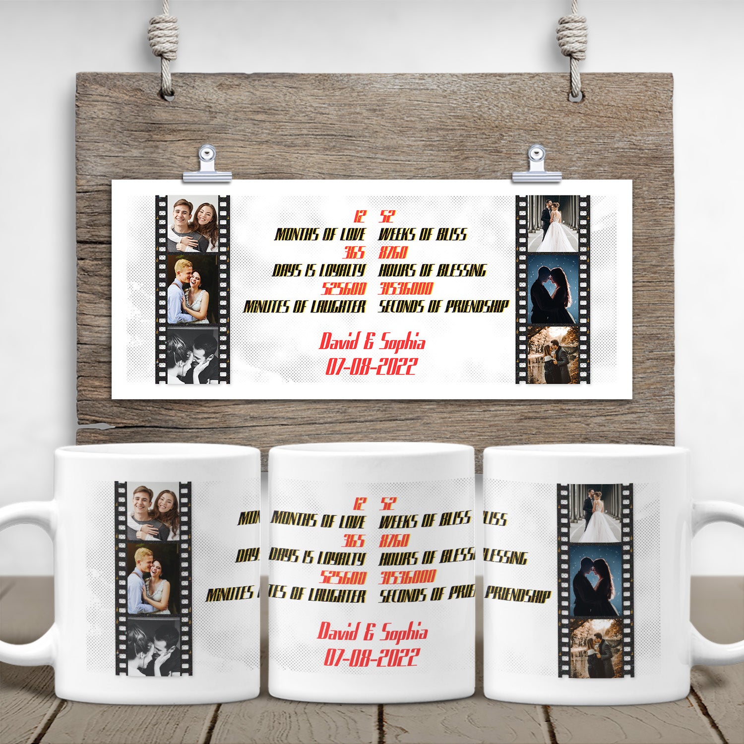 Custom Photo Collage And Text, 1 Year Anniversary Gifts White Mug